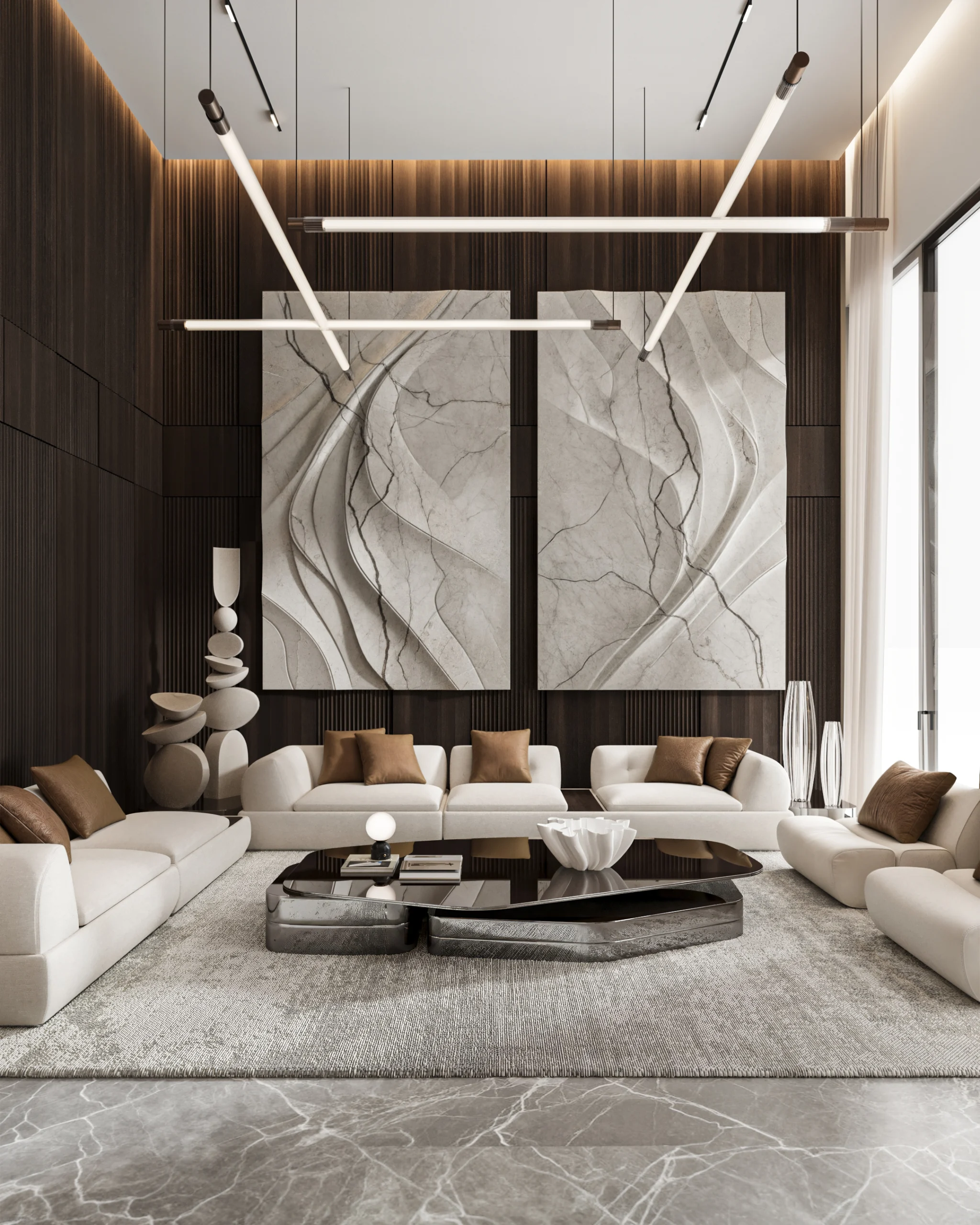 Luxury modern living room interior design in Kuwait by Root Interiors